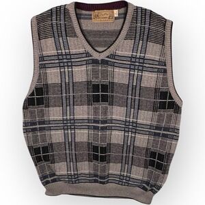 Knit V-Neck Pullover Grey Plaid Vest Men's Lrg Onslow Keeping Up Appearances